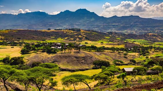 Ethiopia. Lalibela countryside, Lasta Mountains in the background.
