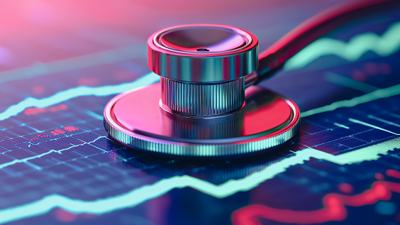 Stethoscope and digital health chart concept.
