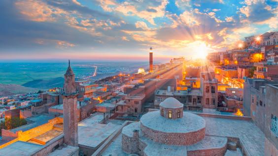 Old town with bright blue sky, Mardin, Turkey