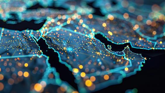 Conceptual map visualizing the global interconnectedness of Saudi Arabia in the Middle East and North Africa.