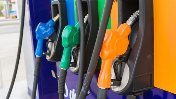 Close up of colorful fuel pumps