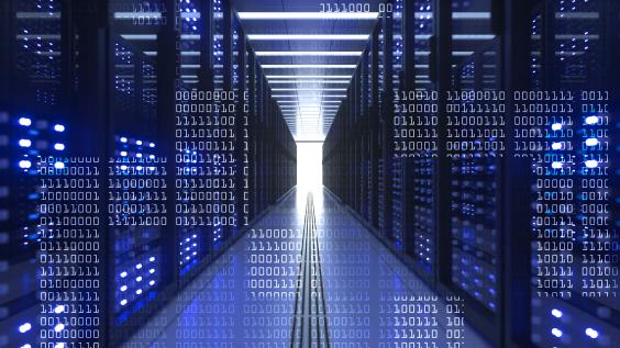 Data center computer racks in network security server room