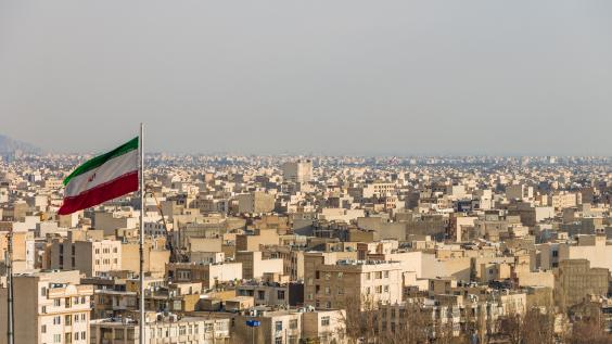 Iranian flag flying in Tehran