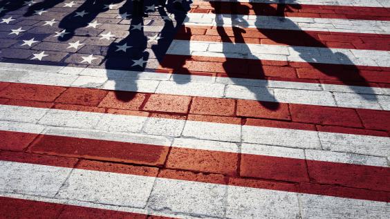American Flag People Walking