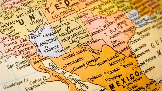 Map of United States and Mexico Border 