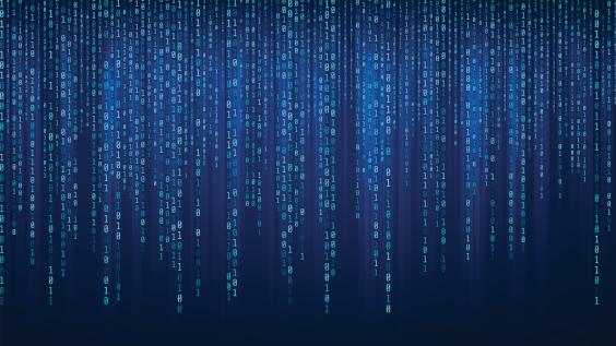  Downloaded Abstract Technology Binary code Background with binary data fall from the top of the screen.
