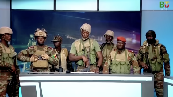 Benin’s coup leaders appear on state TV on Dec. 7, 2025, to announce the suspension of the country’s constitution.