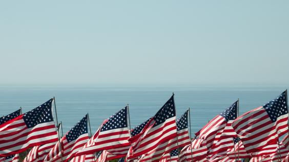 American flags on the sea background.