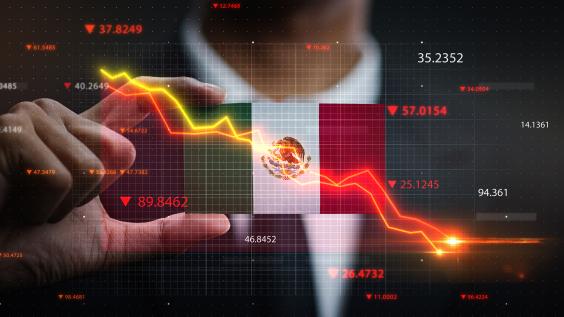 Mexico flag overlaid by economic graphics