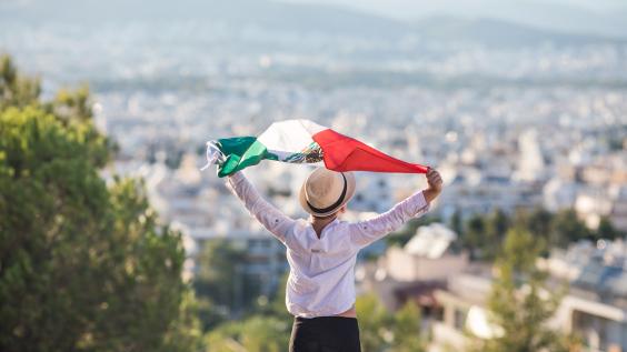People holding flag of Mexico. "September 16. Independence Day of Mexico. 