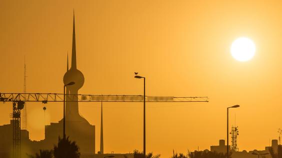Sunrise with Kuwait Towers timelapse - the best known landmark of Kuwait City. Kuwait, Middle East.