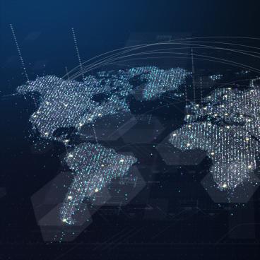World night view from space with data points