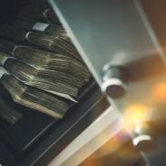 Money sits in a bank safe.