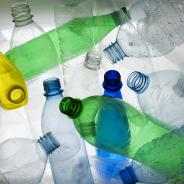 Plastic bottles of various colors.