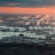Texas refineries at sunset.