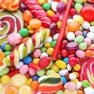 Assorted colorful candies.