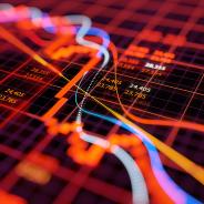 Numbers and a graph show a crash in the oil market.