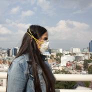 A woman wears a mask during the COVID-19 pandemic.