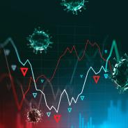 Graph of stock market downturn with coronavirus superimposed