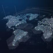 World night view from space with data points