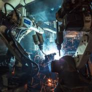Robots welding.