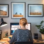 A woman works from her home.
