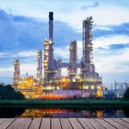Oil refinery at sunset.