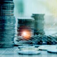 Stack of coins with mathematical figure overlays