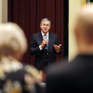 Amb. Satterfield speaks to guests at an event in Dore Commons