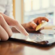 A person shops online.