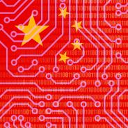 China flag with binary code overlay texture