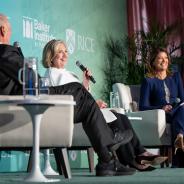 Secretaries of State Baker and Clinton with Moderator Norah O'Donnell at the 30th Anniversary Gala