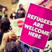 Refugees are welcome here protest sign