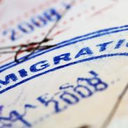 Immigration stamp inside a passport