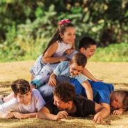 Children playing on lawn