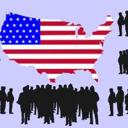 Illustration of US (shape) and those seeking asylum just outside