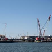 Construction cranes are seen near the construction site of the Venture Global LNG plant in Plaquemines Parish south of New Orleans, Louisiana on October 17, 2023.