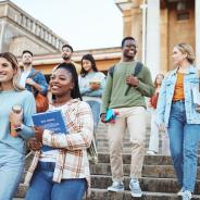 Students walking on university steps