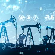  Petroleum extraction and stock market hud with chart, statistics and data.