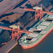 Docked cargo ship