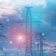 AI-generated image of data web over electric power lines
