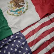 Flag of United States of America and national flag of Mexico