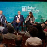 Jason Bennett, Julie Mayo, Anatol Feygin, and Ken Medlock sitting onstage at Baker Hall