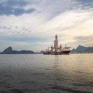 Drillship at Guanabara Bay with Sugar Loaf and Corcovado on background - Rio de Janeiro, Brazil