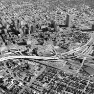 Aerial view of highway development in Houston, Texas