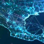 Digital map of Mexico overlayed with connecting lines. 