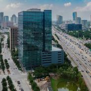 Aerial view of uptown Houston cityscape and Interstate 610