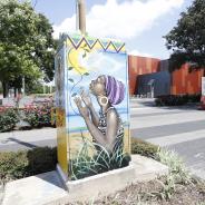 A decorated utility box at Emancipation Park, Tuesday, June 8, 2021, in Third Ward, Houston.