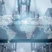  Network connection partnership and world map with port