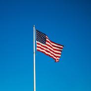 U.S. flag waving in wind